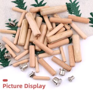 Hilitchi 508Pcs 1/4" 5/16" 3/8" 1/2" Fluted Wood Dowel Pins with Dowel Pins Center Point, Wooden Pegs Beveled Ends and Center Point Woodworking Alignment Tool for Furniture Door