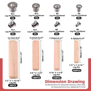 Hilitchi 508Pcs 1/4" 5/16" 3/8" 1/2" Fluted Wood Dowel Pins with Dowel Pins Center Point, Wooden Pegs Beveled Ends and Center Point Woodworking Alignment Tool for Furniture Door