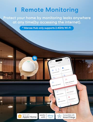 meross Smart Water Sensor Alarm 3 Pack, WiFi Water Leak Detector Support Apple HomeKit, SmartThings, IP67 Waterproof with App Alerts, Alarm, 100M Range for Home Basement Kitchen (Meross Hub Included)