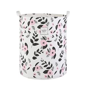 large foldable laundry basket hamper holder portable tall collapsible laundry hamper nusery storage basket bin with handles, canvas & waterproof lining for household items (floral pink)