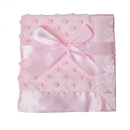 American Baby Company Heavenly Soft Chenille Security Blanket, 2-Layer Design with Minky Dot & Silky Satin, Pink, 14" x 14" for Boys and Girls