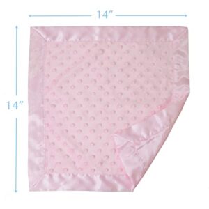 American Baby Company Heavenly Soft Chenille Security Blanket, 2-Layer Design with Minky Dot & Silky Satin, Pink, 14" x 14" for Boys and Girls