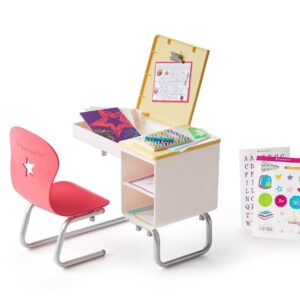 American Girl Truly Me 18-inch Doll Flip-Top Desk Playset with Attached Seat, Notebook, and Stickers, For Ages 6+