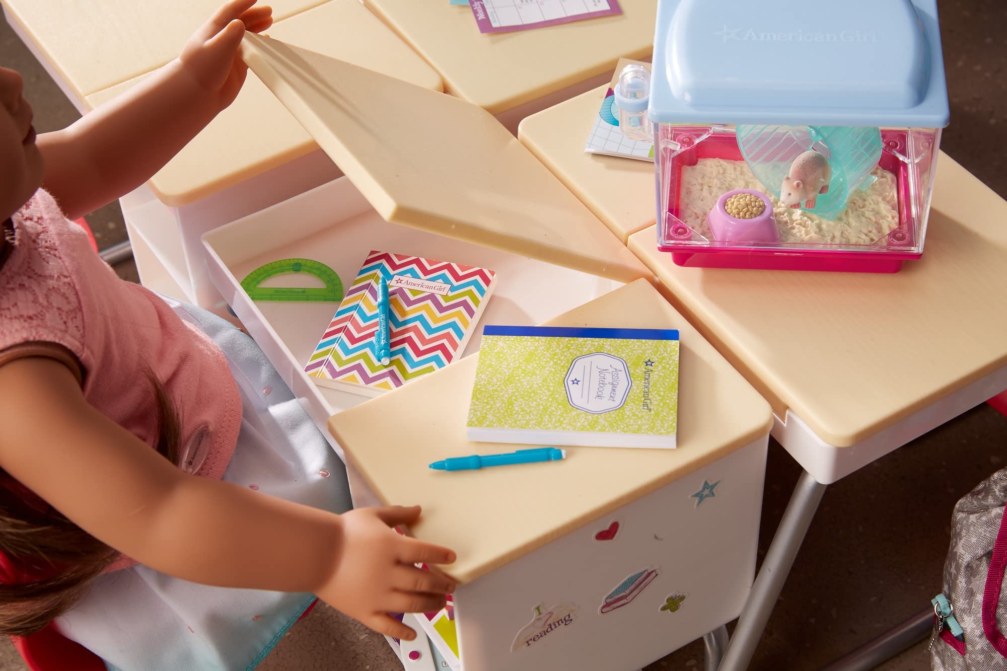 American Girl Truly Me 18-inch Doll Flip-Top Desk Playset with Attached Seat, Notebook, and Stickers, For Ages 6+