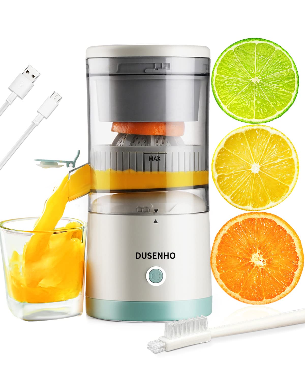 Citrus Juicer Machines Rechargeable - Portable Juicer with USB and Cleaning Brush for Orange, Lemon, Grapefruit