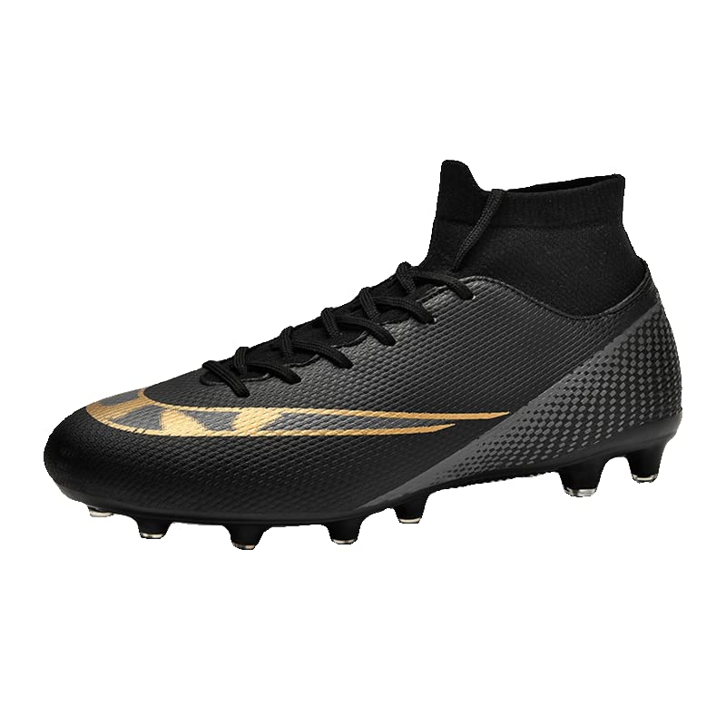 MDPCX Competitive Unisex Soccer Shoes Men Women Indoor Outdoor Football Boots Athletic Turf Mundial Team Cleat Running Sports Lightweight Breathable Anti-Skid Damping Shoes Black