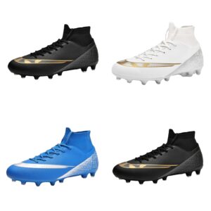 MDPCX Competitive Unisex Soccer Shoes Men Women Indoor Outdoor Football Boots Athletic Turf Mundial Team Cleat Running Sports Lightweight Breathable Anti-Skid Damping Shoes Black