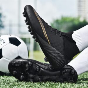 MDPCX Competitive Unisex Soccer Shoes Men Women Indoor Outdoor Football Boots Athletic Turf Mundial Team Cleat Running Sports Lightweight Breathable Anti-Skid Damping Shoes Black