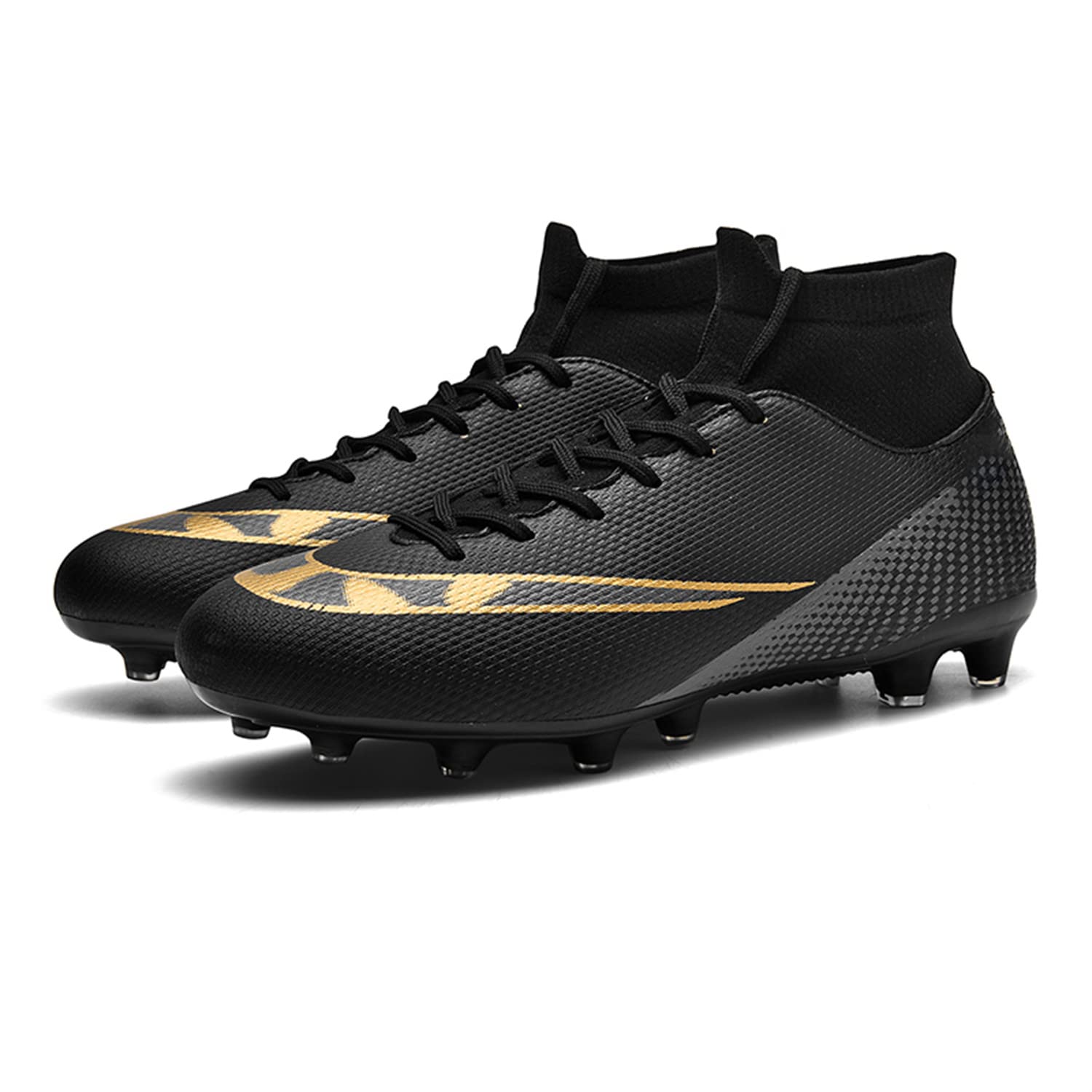 MDPCX Competitive Unisex Soccer Shoes Men Women Indoor Outdoor Football Boots Athletic Turf Mundial Team Cleat Running Sports Lightweight Breathable Anti-Skid Damping Shoes Black