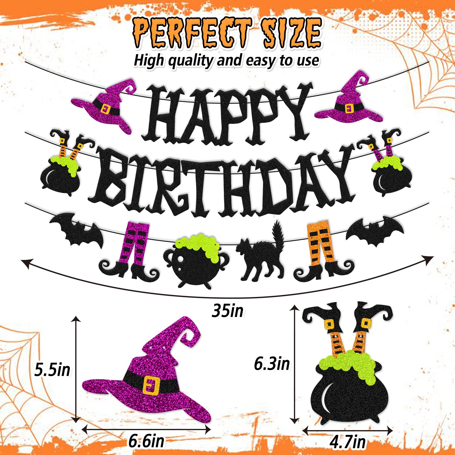 Halloween Birthday Banner Halloween Witch Party Banner Halloween Ghost Bat Cat Theme Party Garland Kids Girl Women Happy Birthday Decorations