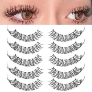 DSLONG Cat Eye Lashes Looks Like Eyelash Extensions, Russian Strip Clear Band Natural Look Wispy Lashes, D Curl Fluffy Volume Cross Multi layered Invisible Band Eyelashes (02B)