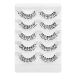 DSLONG Cat Eye Lashes Looks Like Eyelash Extensions, Russian Strip Clear Band Natural Look Wispy Lashes, D Curl Fluffy Volume Cross Multi layered Invisible Band Eyelashes (02B)