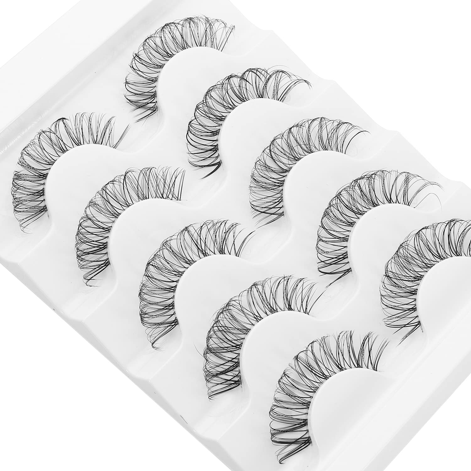 DSLONG Cat Eye Lashes Looks Like Eyelash Extensions, Russian Strip Clear Band Natural Look Wispy Lashes, D Curl Fluffy Volume Cross Multi layered Invisible Band Eyelashes (02B)