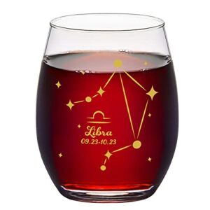 futtumy libra stemless wine glass, libra zodiac gift constellation gifts horoscope gift astrology sign gift for men women wife girlfriend friend bff family, libra birthday wine glass, 15oz