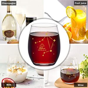 Futtumy Libra Stemless Wine Glass, Libra Zodiac Gift Constellation Gifts Horoscope Gift Astrology Sign Gift for Men Women Wife Girlfriend Friend BFF Family, Libra Birthday Wine Glass, 15Oz