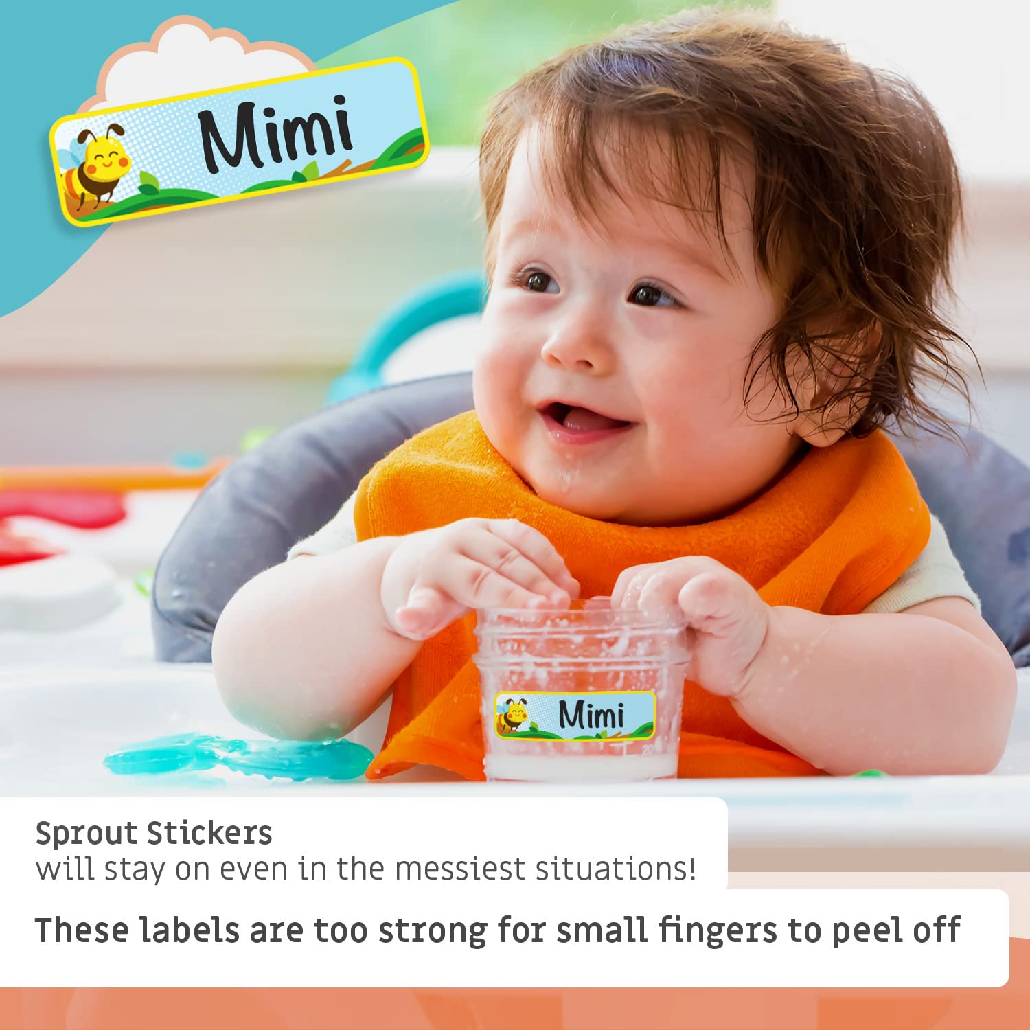 Sprout Stickers Baby Bottle Labels for Kids and Babies - 96 Daycare Labels - Kids Waterproof Labels - Self Laminating, Easy to Use - Daycare Supplies - Name Labels for Kids - for School, Reusable