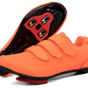 Mens Womens Indoor Cycling Shoes Compatible with Peloton Bike Shoes Cycling Shoes with Delta Cleats Clip Outdoor Pedal SPD Road Bike Shoes,Orange