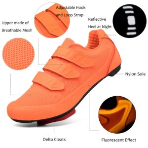 Mens Womens Indoor Cycling Shoes Compatible with Peloton Bike Shoes Cycling Shoes with Delta Cleats Clip Outdoor Pedal SPD Road Bike Shoes,Orange