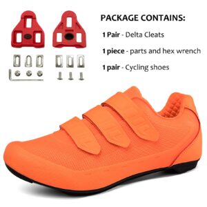 Mens Womens Indoor Cycling Shoes Compatible with Peloton Bike Shoes Cycling Shoes with Delta Cleats Clip Outdoor Pedal SPD Road Bike Shoes,Orange