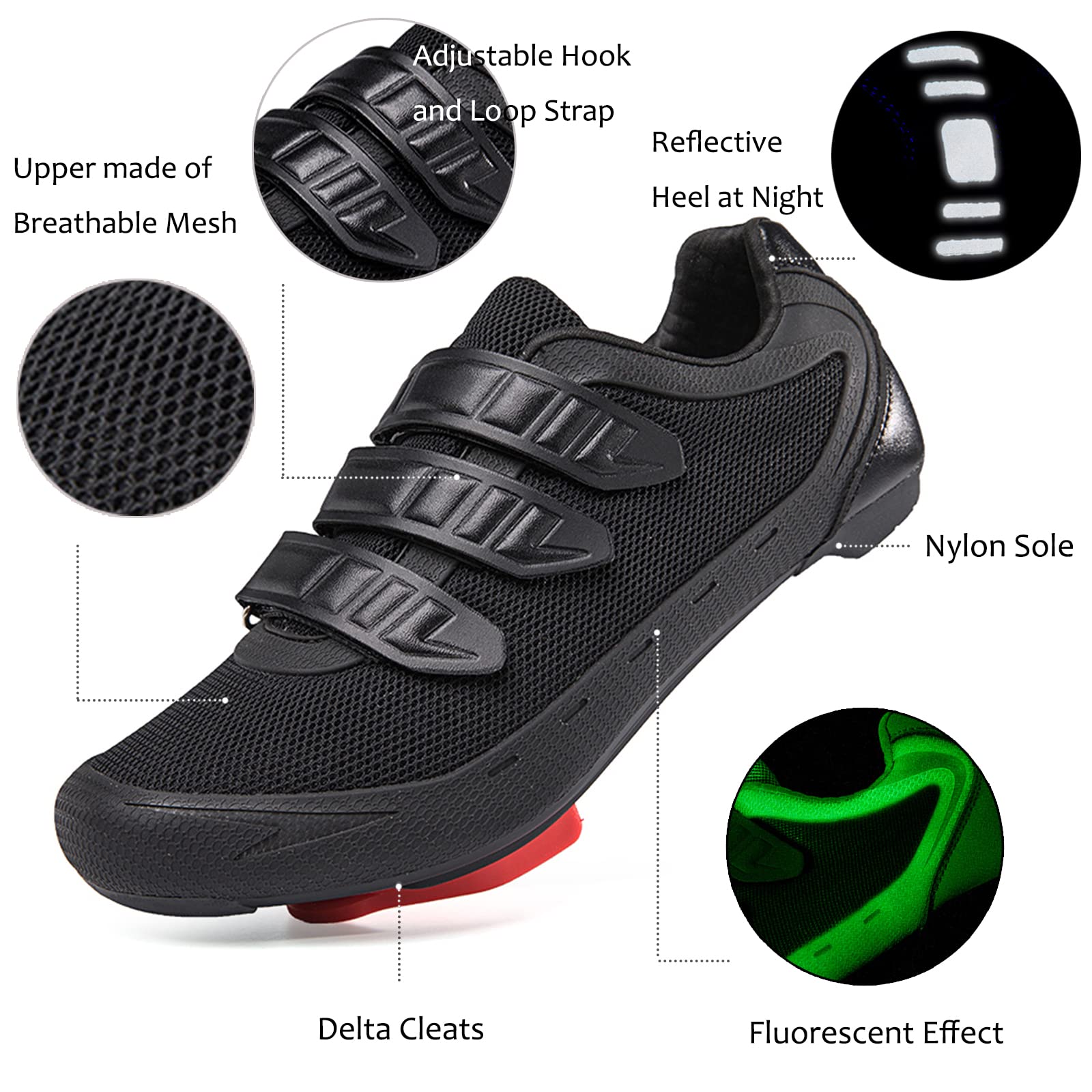 Mens Womens Indoor Cycling Shoes Compatible with Peloton Bike Shoes Cycling Shoes with Delta Cleats Clip Outdoor Pedal SPD Road Bike Shoes,Black