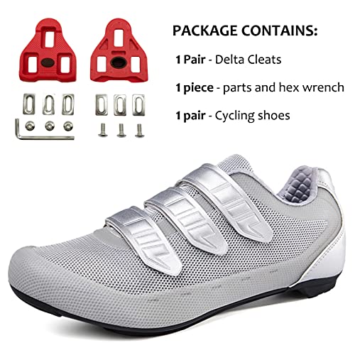 Mens Womens Indoor Cycling Shoes Compatible with Peloton Bike Shoes Cycling Shoes with Delta Cleats Clip Outdoor Pedal SPD Road Bike Shoes,Gray