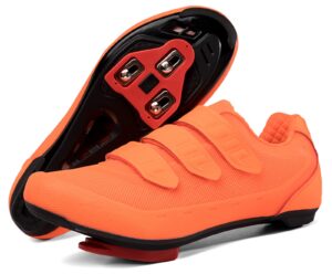 mens womens indoor cycling shoes compatible with peloton bike shoes cycling shoes with delta cleats clip outdoor pedal spd road bike shoes,orange