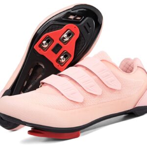 Mens Womens Indoor Cycling Shoes Compatible with Peloton Bike Shoes Cycling Shoes with Delta Cleats Clip Outdoor Pedal SPD Road Bike Shoes,Pink