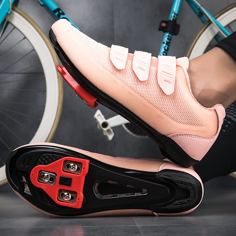 Mens Womens Indoor Cycling Shoes Compatible with Peloton Bike Shoes Cycling Shoes with Delta Cleats Clip Outdoor Pedal SPD Road Bike Shoes,Pink