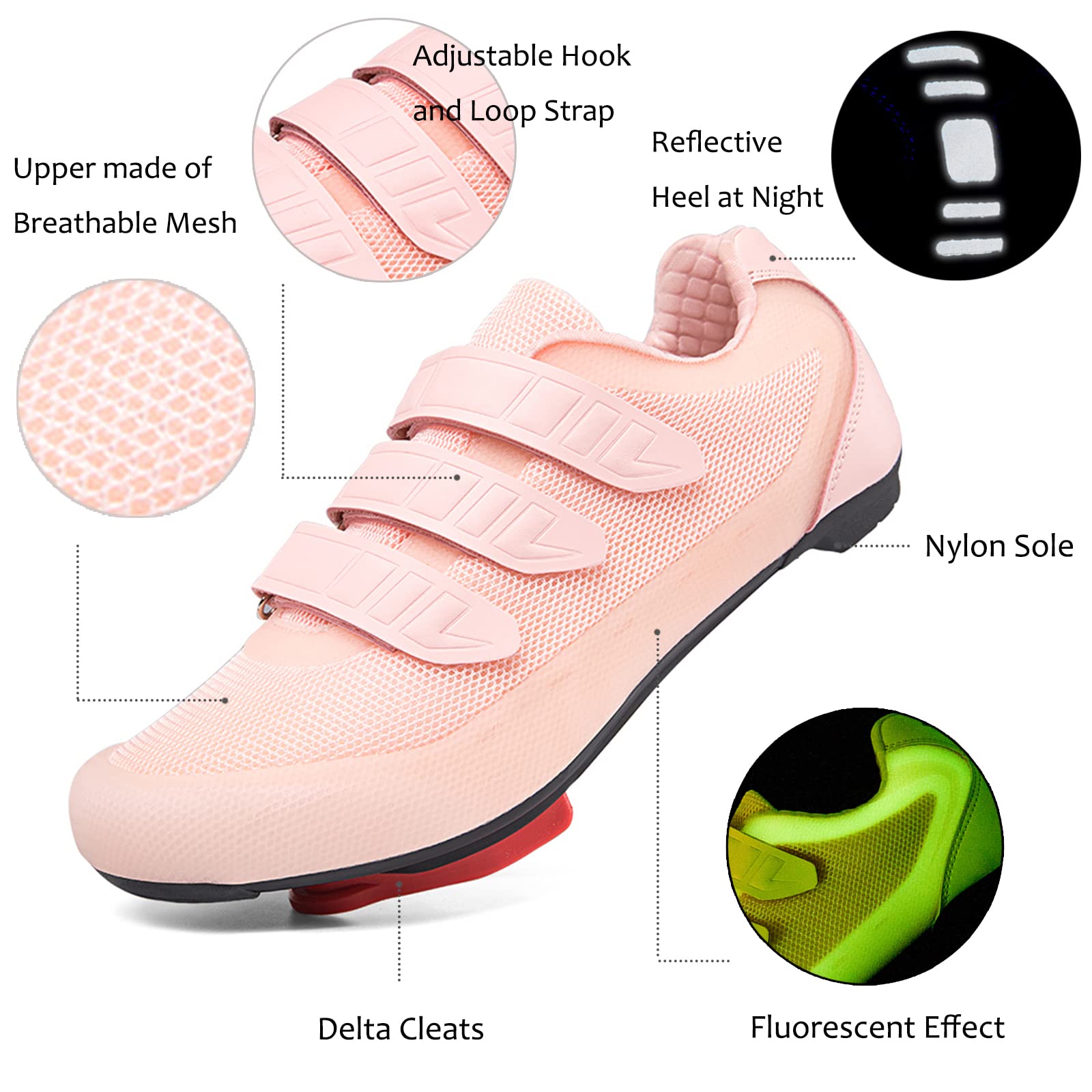 Mens Womens Indoor Cycling Shoes Compatible with Peloton Bike Shoes Cycling Shoes with Delta Cleats Clip Outdoor Pedal SPD Road Bike Shoes,Pink