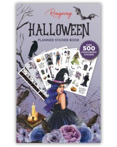 rongrong halloween theme sticker book for planners, calendars, journals and projects – premium quality hand drawn perfect for adding hocus pocus to your schedule – scrapbook accessories – 24 sheets