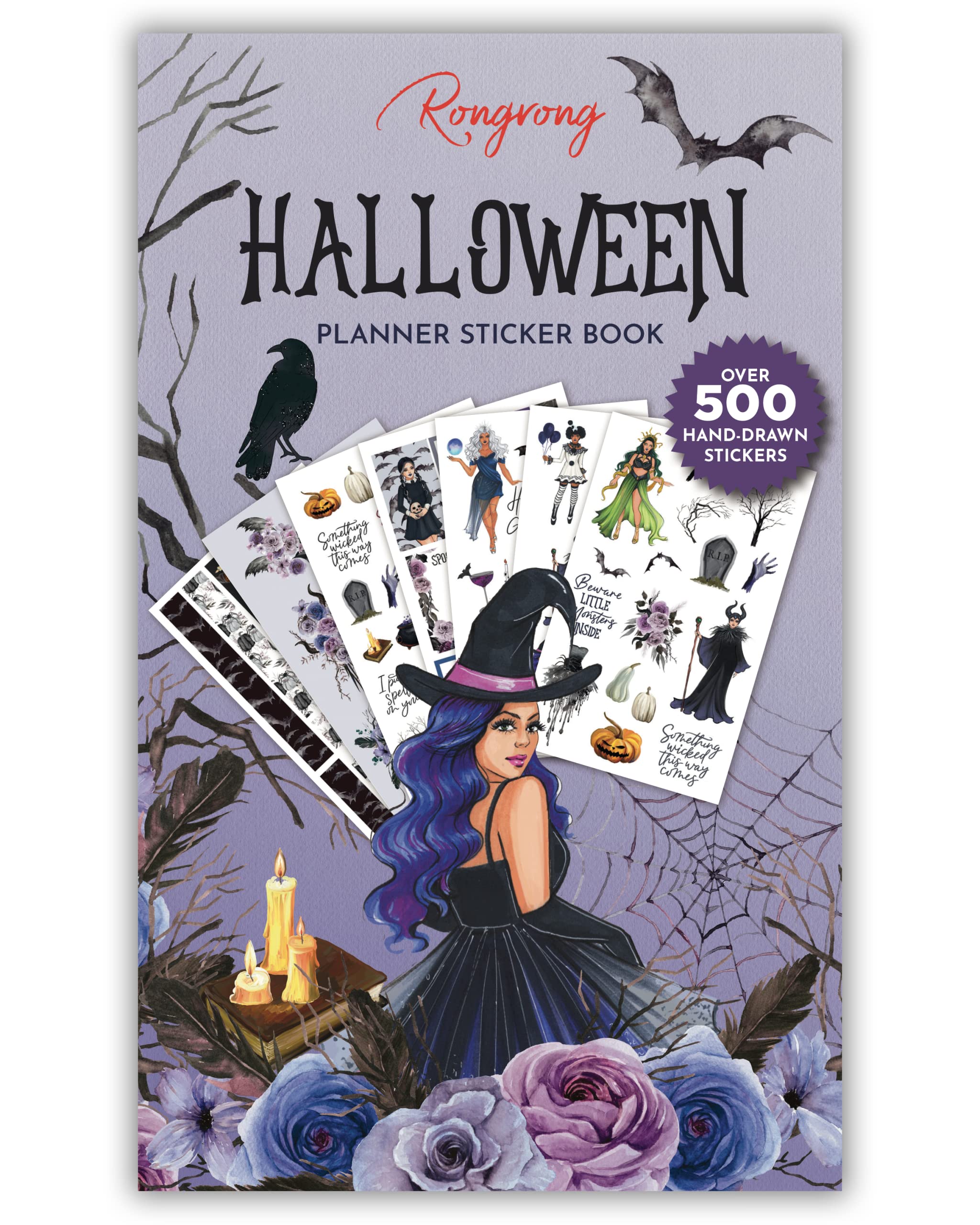 Rongrong Halloween Theme Sticker Book for Planners, Calendars, Journals and Projects – Premium Quality Hand Drawn Perfect for Adding Hocus Pocus to your schedule – Scrapbook Accessories – 24 Sheets