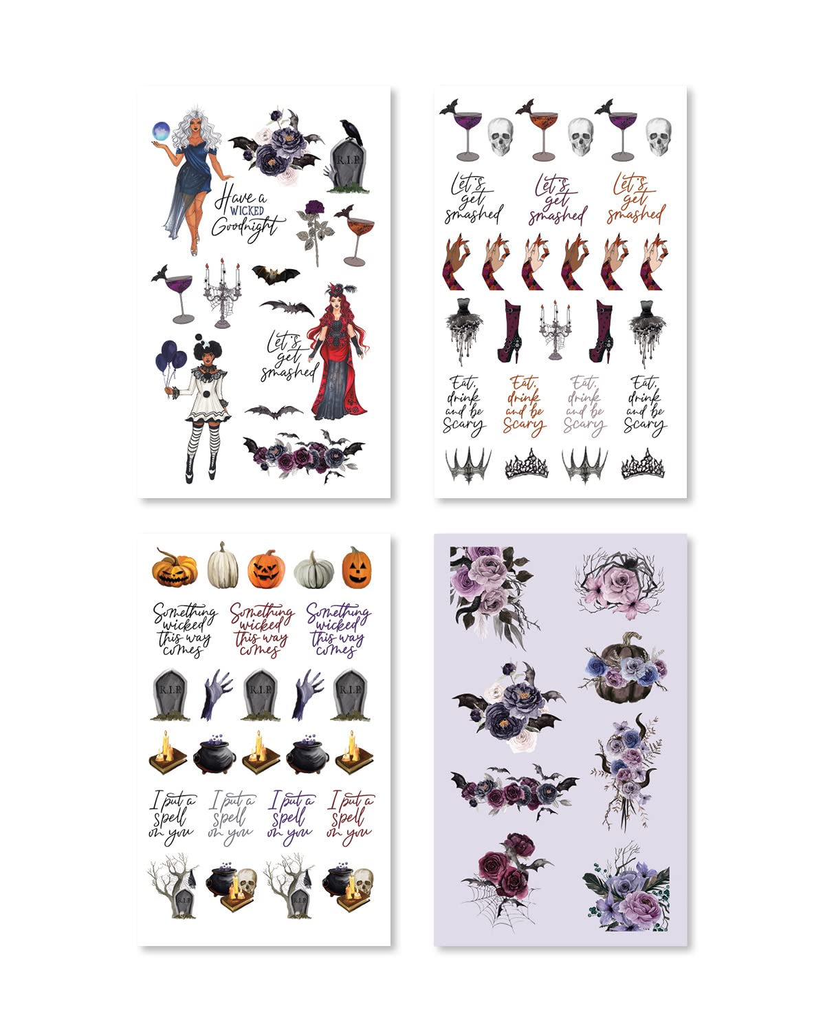 Rongrong Halloween Theme Sticker Book for Planners, Calendars, Journals and Projects – Premium Quality Hand Drawn Perfect for Adding Hocus Pocus to your schedule – Scrapbook Accessories – 24 Sheets