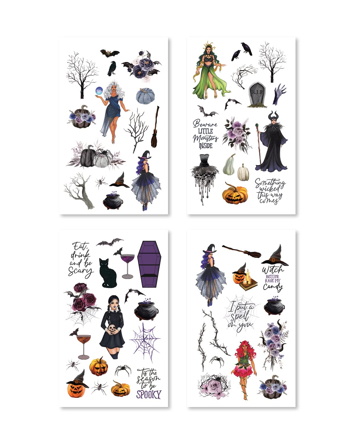 Rongrong Halloween Theme Sticker Book for Planners, Calendars, Journals and Projects – Premium Quality Hand Drawn Perfect for Adding Hocus Pocus to your schedule – Scrapbook Accessories – 24 Sheets