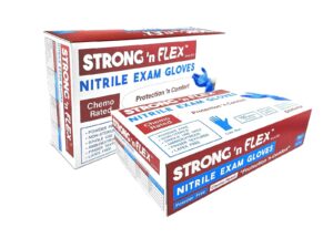 strong 'n flex box of medium nitrile exam gloves, 100 ambidextrous gloves