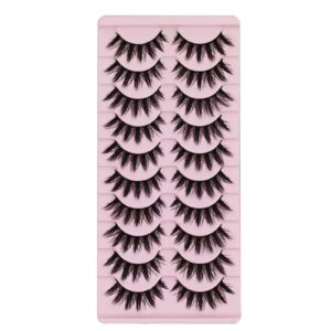 AUGENL 10Pairs False Eyelashes Cute Japanese Style Makeup Thick Eye Lash Extension,Cosplay Anime Makeup Eyelashes Reusable Lashes Manga Eye Makeup Tools (H03)