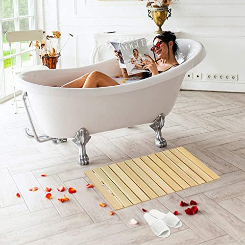 Bamboo Non Slip Shower Bathtub Mat, Sturdy Wooden Bath Mat for Indoor and Outdoor Use, Wooden Tray, Bathtub Accessories, Toilet Doormat Pet Mat (Color : Natural, Size : 30x30cm)