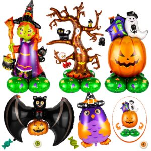 50in 8pcs halloween balloons, large giant halloween mylar foil pumpkin witch dead tree balloon for halloween party decorations