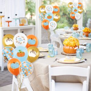 Blue Little Pumpkin Balloons, Fall Balloons Maple Leaf Pumpkin Balloons Garland with Blue Silver Orange Confetti Balloons for Boy Little Pumpkin Baby Shower Birthday Thanksgiving Party Decorations