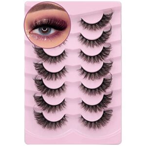 russian strip lashes cat eye lashes extension fox eye faux mink lash natural look 20mm eyelashes fluffy d curly volume wispy pack 7 pairs fake eyelash by winifred