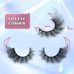 Russian Strip Lashes Cat Eye Lashes Extension Fox Eye Faux Mink Lash Natural Look 20MM Eyelashes Fluffy D Curly Volume Wispy Pack 7 Pairs Fake Eyelash by Winifred