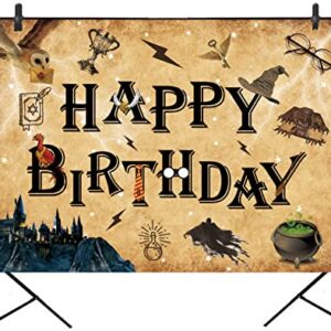 QIEXI Wizard Birthday Backdrop Wizard Happy Birthday Party Decoration Backdrop for Boy Girl Birthday Party Banner Witch Party Theme Decoration Supplies Wizard School Decoration 5x3ft