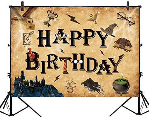 QIEXI Wizard Birthday Backdrop Wizard Happy Birthday Party Decoration Backdrop for Boy Girl Birthday Party Banner Witch Party Theme Decoration Supplies Wizard School Decoration 5x3ft