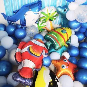 YinQin 176 PCS Ocean Blue Happy Birthday Party Balloons with Pump Under Sea Fish Birthday Balloons Decorations Baby Shark Happy Birthday Balloons Set Blue Sea Happy Birthday Party Supplies for Kid