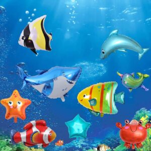 YinQin 176 PCS Ocean Blue Happy Birthday Party Balloons with Pump Under Sea Fish Birthday Balloons Decorations Baby Shark Happy Birthday Balloons Set Blue Sea Happy Birthday Party Supplies for Kid