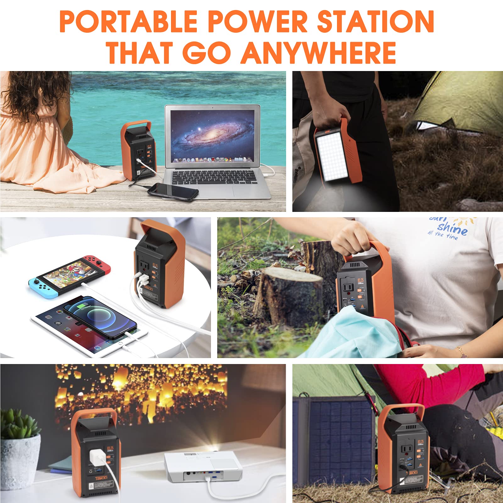 Takki Portable Camping Power Station with Camping Lantern, 22500mAh Solar Generator with Peak 120W/110V AC Outlet USB Port, Laptop Charger Power Supply for Camping Home Emergency…