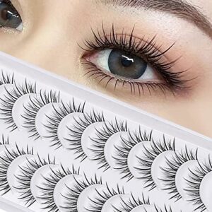 manga lashes natural look japanese anime lashes korean asian wispy spiky lashes with clear band short fake eyelash 10 pairs pack by outopen