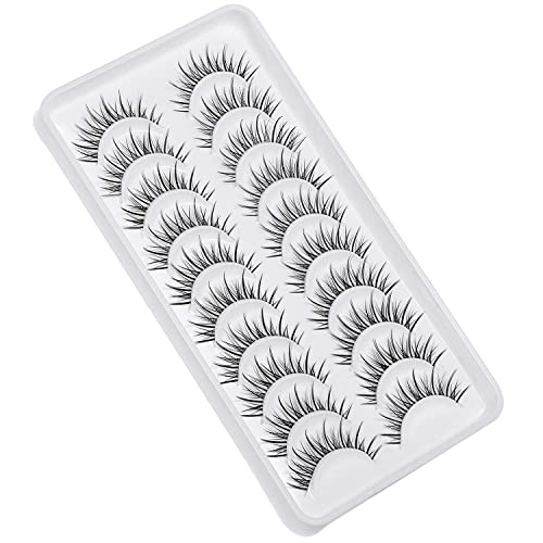 Manga Lashes Natural Look Japanese Anime Lashes Korean Asian Wispy Spiky Lashes with Clear Band Short Fake Eyelash 10 Pairs Pack by outopen