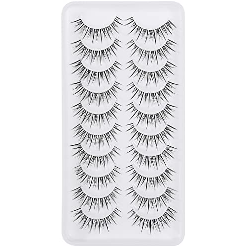 Manga Lashes Natural Look Japanese Anime Lashes Korean Asian Wispy Spiky Lashes with Clear Band Short Fake Eyelash 10 Pairs Pack by outopen