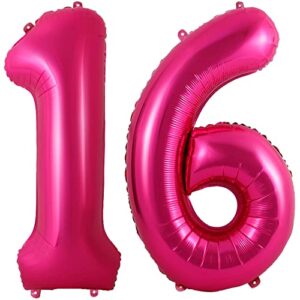 40 inch hot pink 16 number balloons big giant jumbo bright pink number balloon large foil mylar helium dark pink digital balloon sweet 16th birthday anniversary party decorations supplies for girls