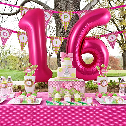 40 Inch Hot Pink 16 Number Balloons Big Giant Jumbo Bright Pink Number Balloon Large Foil Mylar Helium Dark Pink Digital Balloon Sweet 16th Birthday Anniversary Party Decorations Supplies for Girls